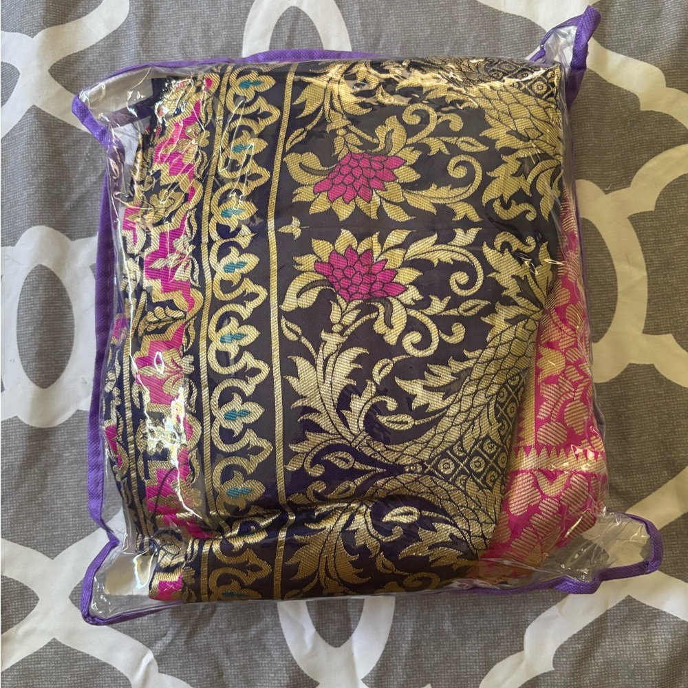 Elegant Gold and Pink Floral Patterned Lehenga